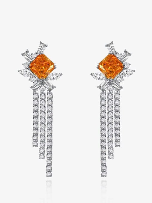Rose orange [e 1672] 925 Sterling Silver High Carbon Diamond Orange Tassel Luxury Earring